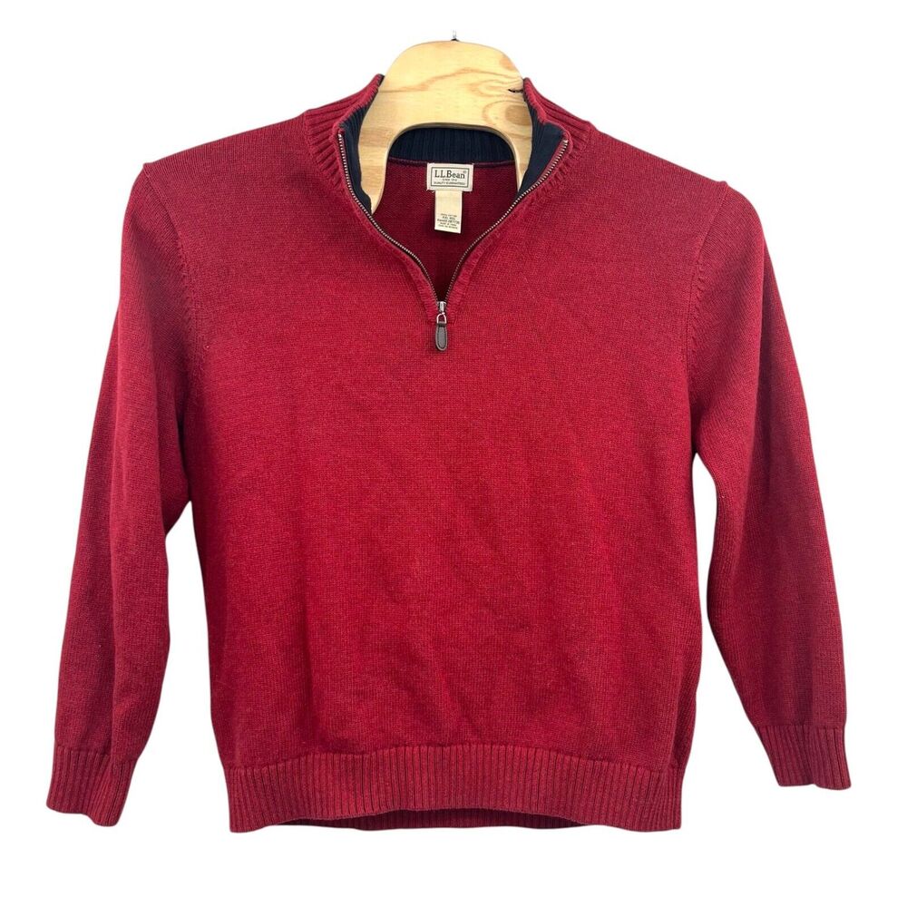 L.L. Bean Sweater Mens 2XL Cotton Knitted 1/4 Zip Long Sleeve Red Mock Pullover